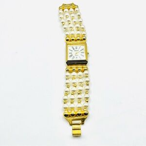 Joan Rivers Classics Collection Faux Pearl & Gold Bead Watch Quartz Movement